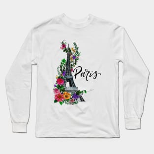 Floral Eiffel Tower Long Sleeve T-Shirt